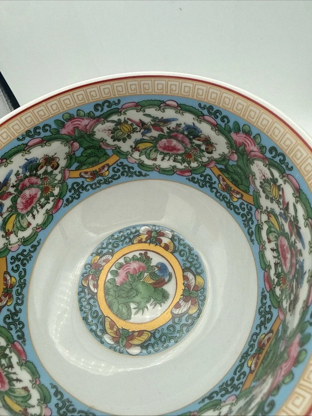 Williams Sonoma Blue Floral Butterfly Ceramic Bowl